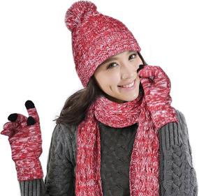 img 4 attached to 🧣 Warm & Fashionable Knitted Beanie Gloves, Scarf Winter Set for Women - DTBG 3 in 1 Warm Thick Hat, Mittens, & Cold Weather Accessories