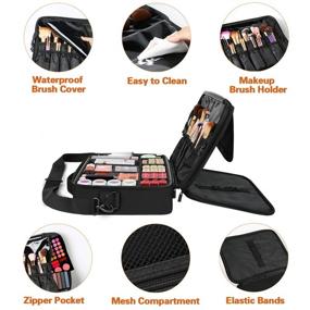 img 3 attached to Waterproof Travel Makeup Bag with Mirror - Large Professional Cosmetic Train Case and Organizer, Adjustable Divider - Portable 16.5 Inch Black Makeup Storage Bag for Women