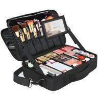 waterproof travel makeup bag with mirror - large professional cosmetic train case and organizer, adjustable divider - portable 16.5 inch black makeup storage bag for women logo