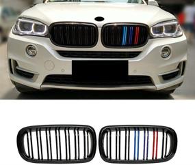 img 4 attached to 🚘 LDG X5 F15 F16 X5M X6M Kidney Grill Set - Glossy Black ABS Double Slats Grille with M Color Accents (2pcs)