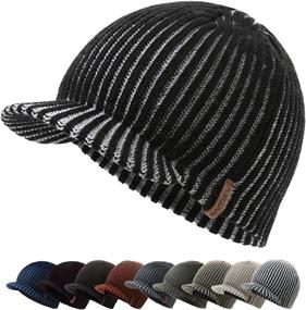 img 4 attached to 🧣 Warm and Stylish Zowya Winter Visor Beanie Hat for Men & Women - Billed Skull Cap with Knit Brim, Vintage Contrast Color