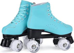 img 2 attached to 🎀 Beginner's PU Leather High-top Roller Skates for Women, Indoor Outdoor Double-Row Roller Skates, Shiny Unisex Roller Skates for Kids and Adults