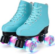 🎀 beginner's pu leather high-top roller skates for women, indoor outdoor double-row roller skates, shiny unisex roller skates for kids and adults logo