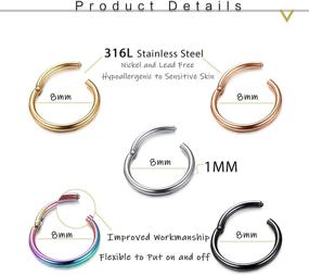 img 3 attached to 🔗 Versatile Stainless Steel Nose Rings and Hoop Earring Set – Besteel 10pcs 18G Hinged Clicker Collection for Women, Men: Septum, Cartilage, Tragus, Sleeper, Conch Piercing – Sizes 8-12MM