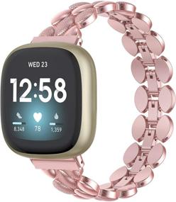 img 4 attached to Совместимые с Fitbit Versa 3 / Fitbit Sense металлические браслеты для женщин в стиле мода заменяют ремешок браслет для умных часов Versa 3 (розовое золото)