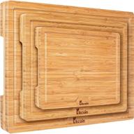 🎋 premium bamboo cutting board set - heavy duty chopping boards with juice groove, butcher block and carving tray - kikcoin logo