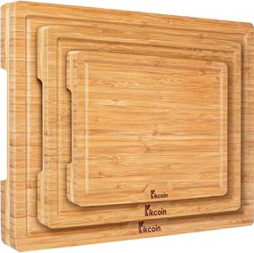 img 4 attached to 🎋 Premium Bamboo Cutting Board Set - Heavy Duty Chopping Boards with Juice Groove, Butcher Block and Carving Tray - Kikcoin