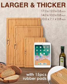 img 3 attached to 🎋 Premium Bamboo Cutting Board Set - Heavy Duty Chopping Boards with Juice Groove, Butcher Block and Carving Tray - Kikcoin