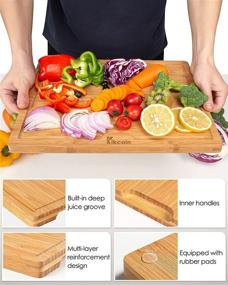 img 1 attached to 🎋 Premium Bamboo Cutting Board Set - Heavy Duty Chopping Boards with Juice Groove, Butcher Block and Carving Tray - Kikcoin