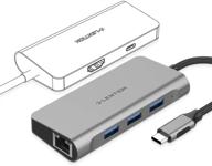 lention usb c hub with 4k hdmi, gigabit ethernet, 3 usb 3.0 & type c charging - 2021-2016 macbook pro, new mac air/surface, chromebook compatible | stable driver adapter (cb-c65, space gray) logo