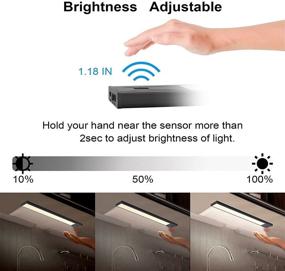 img 2 attached to 💡 Wireless Hand Wave Activated Under Cabinet Lighting, 15.7 Inch Black USB Rechargeable LED Closet Lights, Dimmable for Kitchen Under Counter, Bedroom Wardrobe Closet - 2 Pack