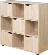 📦 oak 9 cube wooden organizer with 5 enclosed doors and 4 shelves by basicwise logo