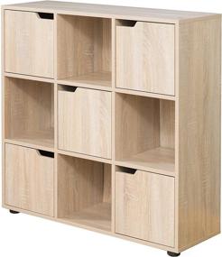 img 4 attached to 📦 Oak 9 Cube Wooden Organizer with 5 Enclosed Doors and 4 Shelves by Basicwise