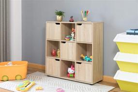 img 3 attached to 📦 Oak 9 Cube Wooden Organizer with 5 Enclosed Doors and 4 Shelves by Basicwise