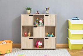 img 2 attached to 📦 Oak 9 Cube Wooden Organizer with 5 Enclosed Doors and 4 Shelves by Basicwise