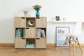 img 1 attached to 📦 Oak 9 Cube Wooden Organizer with 5 Enclosed Doors and 4 Shelves by Basicwise