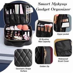 img 3 attached to ✨ Classic Black Mountain: Stylish Leather Travel Makeup Bag for Women - Large Cosmetic Bag & Brush Organizer
