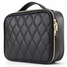 img 4 attached to ✨ Classic Black Mountain: Stylish Leather Travel Makeup Bag for Women - Large Cosmetic Bag & Brush Organizer