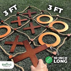 img 1 attached to 🎮 SWOOC Games - All Weather Giant Wooden Tic Tac Toe Game: 3ft x 3ft, Big Wood X & O Pieces with Rope Game Board