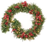 amaoasis 9ft artificial christmas garland with pre-lit led lights and timer - bells, red berries, and ribbons - ideal for indoor and outdoor decor on mantle and staircase logo