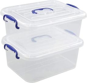 img 4 attached to 🗄️ Efficient Organization: Easymanie 8 Quart Clear Bins with Navy Blue Handle - Pack of 2