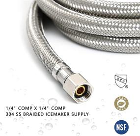 img 1 attached to 🚰 6-Foot Premium Braided Stainless Steel Ice Maker Water Supply Hose - Universal 1/4-Inch x 1/4-Inch Comp Connection, UPC Certified