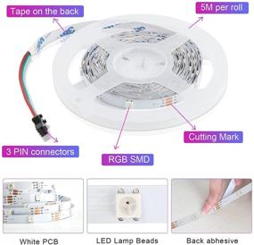 img 3 attached to 🌈 VISDOLL RGB LED Strip Lights for Bedroom, 16.4ft Smart Programmable WS2812B Dream Color Pixels, Individually Addressable Bluetooth Tape Light with App Control, Music Sync and USB Powered