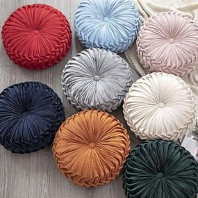 img 2 attached to Elero Velvet Pleated Round Throw Pillow - Stylish Home Décor Cushion for Sofa, Chair, Bed, Car - Vibrant Orange Hue