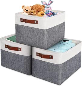 img 4 attached to 📦 MeCids Storage Bins - 3-Piece Packs Collapsible Fabric Large Storage Baskets Bins - Closet, Toy, Office, & Nursery Organizers