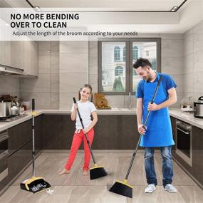 img 1 attached to 🪹 55.5" Long Handle Broom and Dustpan Set - Heavy Duty Cleaning for Indoor and Outdoor Use - Household Upright Combo for Sweeping Floors, Office, Lobby, and Garden