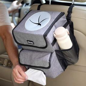 img 4 attached to Gven Car Trash Can - Automotive Garbage Cans with Lid and Tissue Holder - Auto Trash Container for Car - Hanging Trash Bag Organizer - Waterproof Liners, Removable (Grey)