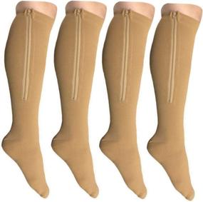 img 2 attached to Starmace 2 Pack Zipper Compression Knee Length Leg Support Socks - Beige, Medium