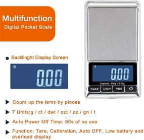 img 2 attached to Ataller Digital Pocket Scale - Precision Mini Electronic Gram Weight Scales, 0.001oz/0.01g, 500g Capacity, Portable Jewelry Scale with Tare, Auto Off, Stainless Steel Body, White Backlit Display (Max:500g/d=0.01g)