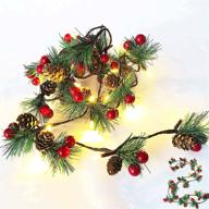 🎄 christmas garland lights 2 pack: prelit 13ft pine cone, red berry & 40led garland with upgraded battery operated xmas decor lights for outdoor & indoor christmas логотип