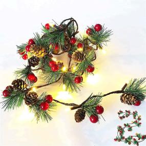 img 4 attached to 🎄 Christmas Garland Lights 2 Pack: Prelit 13FT Pine Cone, Red Berry & 40LED Garland with Upgraded Battery Operated Xmas Decor Lights for Outdoor & Indoor Christmas