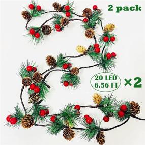 img 3 attached to 🎄 Christmas Garland Lights 2 Pack: Prelit 13FT Pine Cone, Red Berry & 40LED Garland with Upgraded Battery Operated Xmas Decor Lights for Outdoor & Indoor Christmas