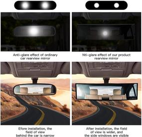 img 3 attached to 🔍 12-дюймовое панорамное HD антибликовое широкоугольное изогнутое зеркало заднего вида - универсальное крепление для автомобилей, улучшает видимость и уменьшает слепые зоны.