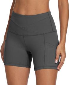 img 1 attached to 🩳 Lingswallow Women's Biker Shorts with Pockets - High Waist Compression Yoga Workout Running Shorts 8"/4" Length