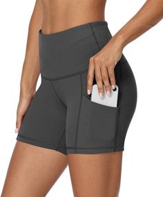 img 2 attached to 🩳 Lingswallow Women's Biker Shorts with Pockets - High Waist Compression Yoga Workout Running Shorts 8"/4" Length