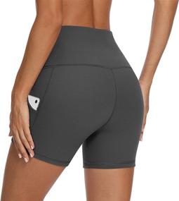 img 3 attached to 🩳 Lingswallow Women's Biker Shorts with Pockets - High Waist Compression Yoga Workout Running Shorts 8"/4" Length