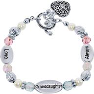 💖 sentimental stretch heart charm bracelet: a perfect granddaughter gift with 'love granddaughter always' silvertone beads & synthetic pearls logo