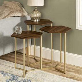 img 2 attached to 🌰 Stylish Walker Edison Modern Hexagon Nesting Side End Table Set with Storage - Set of 3 in Dark Walnut and Gold