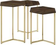 🌰 stylish walker edison modern hexagon nesting side end table set with storage - set of 3 in dark walnut and gold logo