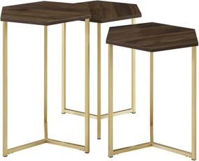 img 4 attached to 🌰 Stylish Walker Edison Modern Hexagon Nesting Side End Table Set with Storage - Set of 3 in Dark Walnut and Gold