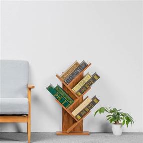 img 2 attached to Brown 4-Tier Tree Bookshelf: Floor Standing Book Storage Organizer Shelves for Office, Home, School - Wood Bookcase Rack for Displaying Cd/Magazines/Books