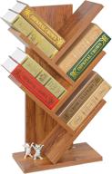 brown 4-tier tree bookshelf: floor standing book storage organizer shelves for office, home, school - wood bookcase rack for displaying cd/magazines/books logo