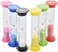 ⏳ mini multicolor sandglass timers - set of 6 small colorful sandglass sand clocks in various colors and time intervals (30sec / 1min / 2mins / 3mins / 5mins / 10mins) - ideal mini toy hourglass set for kids at home and school logo