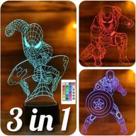 🦸 serkyhome 3in1- 3d illusion night light for kids with 7 colors remote control- spiderman, ironman, captain america (avengers 3in1) логотип