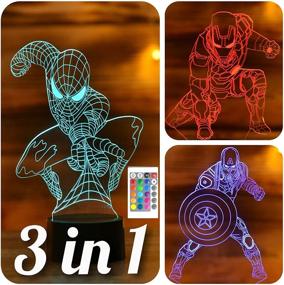 img 4 attached to 🦸 SerkyHome 3in1- 3D Illusion Night Light for Kids with 7 Colors Remote control- Spiderman, Ironman, Captain America (Avengers 3in1)