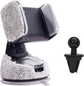 img 4 attached to WSC Car Bling Crystal Phone Holder Strong Sticky Car Phone Mount Diamond For Dashboard Windshield Air Vent With One Air Vent Base (White)